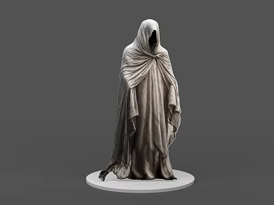 Mysterious Hooded Game Movie Character in Gray Cloak 3D Render 3d model