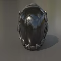3D Rendered Metallic Helmet With Futuristic Mechanical Details Honeycomb Texture And Circular Knobs