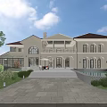 Elegant Detached Villa Exterior Design With Red Roof White Walls Arched Windows And Front Driveway