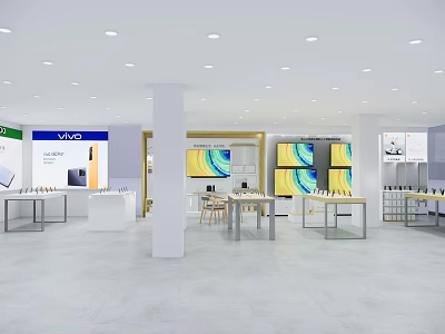 Modern Vivo Digital Store Interior Showcasing Mobile Phone Products With Brightly Lit Display Counters 3d model