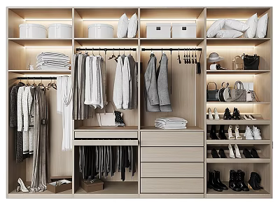 Modern Wardrobe Storage Cabinet With Hanging Clothes Folded Garments Shoes Bags And Drawers 3d model