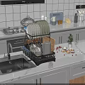 Black Two Tier Kitchen Dish Drying Rack With Plates Cups And Cutting Board On Countertop