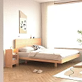 Double Bed with Wooden Frame Bedside Table Lamp Wall Art White Blinds and Green Plant