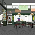 Modern Restaurant Interior Featuring Green Decor Neon Signs Tiled Walls And Dining Tables