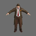 Game Movie Character Wearing Brown Trench Coat Hat And Red Tie