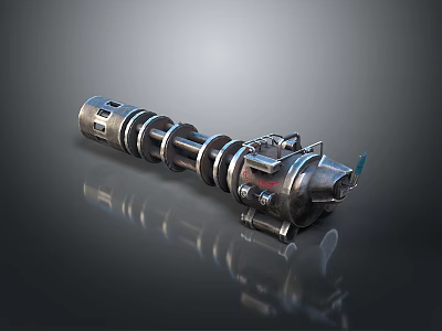 Futuristic Sci Fi Weapon With Metallic Ring Structure And Mechanical Components Design 3d model