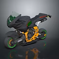 Black And Orange Sport Motorcycle With Green Rim Accents Streamlined Body And Aerodynamic Design