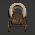 Vintage Wooden Covered Wagon With White Canvas Top And Metal Rim Wheels