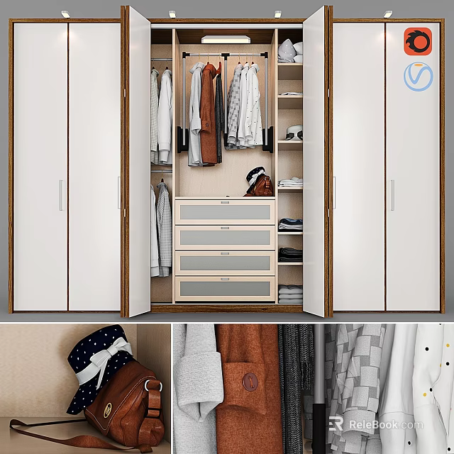 Modern White Dresser With Multiple Drawers For Clothing Storage In Wardrobe Interior 3d model 