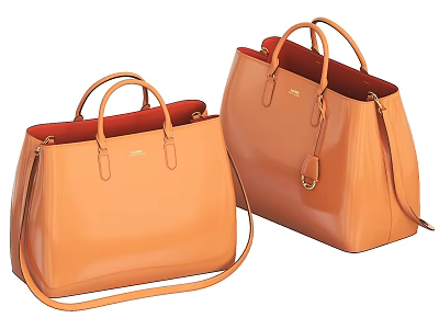 Orange Leather Handbags with Top Handles Shoulder Straps and Red Interior Lining 3d model