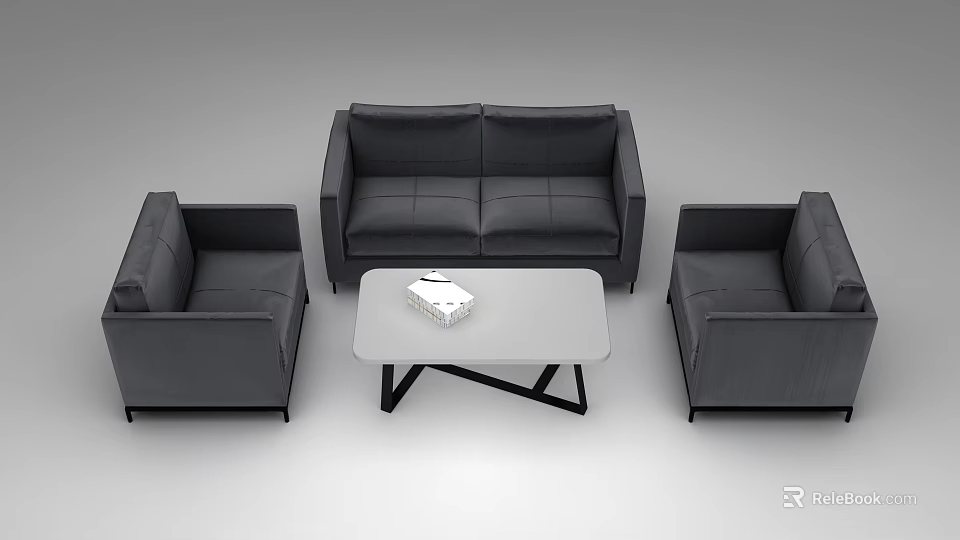 Modern Gray Sofa And Coffee Table Set With Black Frame And White Top Design 3d model