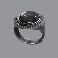 Elegant Silver Ring With Black Gemstone And Intricate Decorative Edge 3d model