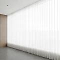 White Vertical Striped Light Filtering Curtains In Modern Bright Interior Room 3d model