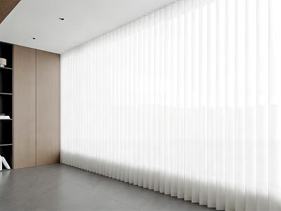 White Vertical Striped Light Filtering Curtains In Modern Bright Interior Room 3d model