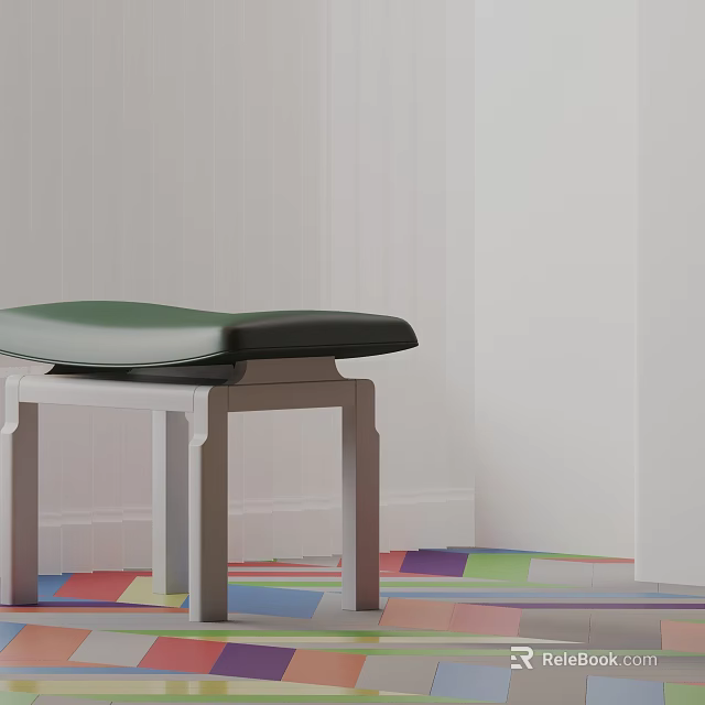 Modern Side Table With Green Padded Surface And Colorful Geometric Floor Design 3d model