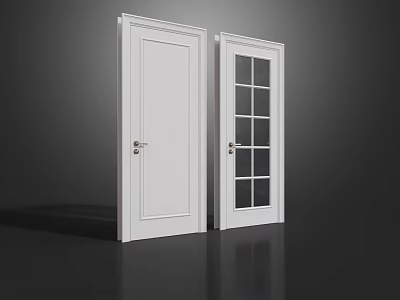 White Hinged Interior Doors With Solid Panel And Glass Grid Design For Home Use 3d model