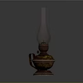 Antique Vintage Kerosene Lamp With Metal Base Glass Chimney And Handle