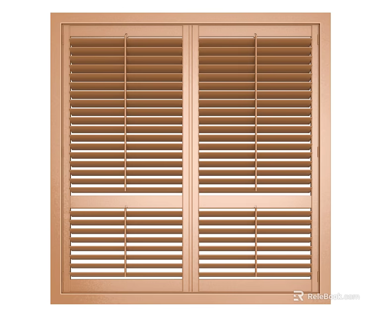 Brown Wooden Casement Window With Double Panel Blinds And Classic Design 3d model 