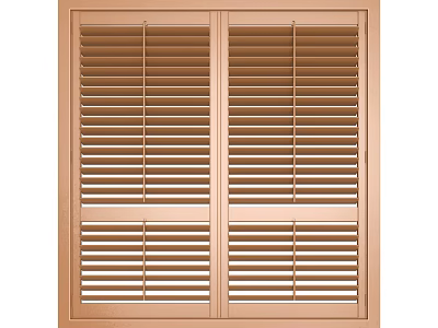 Brown Wooden Casement Window With Double Panel Blinds And Classic Design 3d model