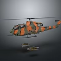 Military Cobra Helicopter With Orange Green Camouflage And Missiles Flying