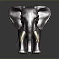 Purple Elephant Model with Long White Tusks Standing on Dark Background
