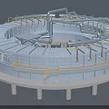 Large Scale Circular Industrial Equipment with Pipes Platforms and Railings