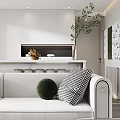 Modern Open Living Dining Room Interior With White Sofa Coffee Table Plants And Cabinets