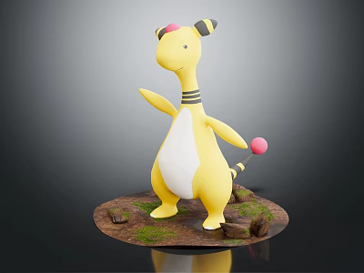 Yellow Doll with Black and White Striped Neck and Pink Ball on Grass Base 3d model