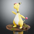 Yellow Doll with Black and White Striped Neck and Pink Ball on Grass Base