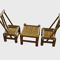 Two Bamboo Outdoor Chairs With Small Table Simple Design For Garden Use 3d model