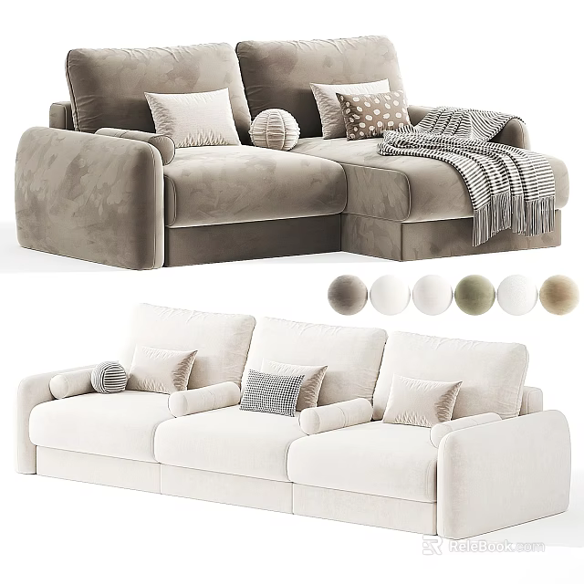 Modern Sectional Sofa with Decorative Pillows Blanket and Multiple Color Options 3d model 
