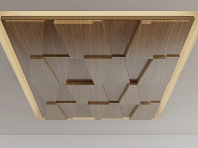 Modern Wooden Ceiling Design With Intricate Geometric Patterns And Golden Frame 3d model