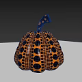Artistic Pumpkin Sculpture With Orange And Black Polka Dot Pattern And Curved Stem 3d model