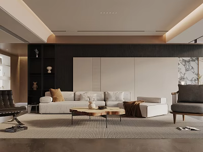 Modern Living Room Interior Design With White Sofa Wooden Coffee Table And Area Rug 3d model