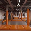 Modern Industrial Style Indoor Obstacle Training Gym With Bright Orange Protective Mats And Complete Facilities