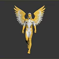 Golden Silver Angelic Figure With Metallic Wings In Walking Pose