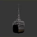Detailed 3D Model of Large Water Vessel With Masts Chimneys and Deck Equipment