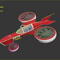 Red Flying Vehicle Model With Multiple Propellers And Wheels Design 3d model