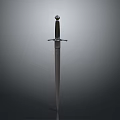 Medieval Classic Sword With Long Metal Blade Wooden Hilt And Decorative Pommel