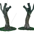 Decorative Arbor Models with Textured Trunks and Branches on Green Circular Bases 3d model
