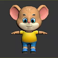 Cartoon Mouse Character With Big Pink Ears Blue Eyes Yellow Shirt And Blue Shorts Smiling