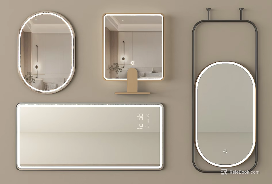 Modern Illuminated Mirrors With Smart Display Stand And Various Shapes 3d model 