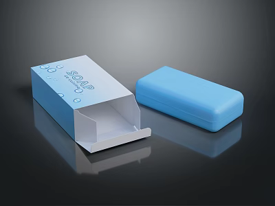 Blue Soap Box And Open Packaging Box With SOAP Label And Water Drop Patterns 3d model