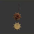 Two Spiked Clubs With Sharp Spikes And Four Throwing Stars Combat Weapons