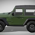 Green Jeep Wrangler Convertible With Off Road Tires And Front Grille