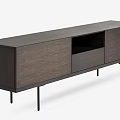 Modern Entryway And Side Cabinets With Dark Wood Finish Black Metal Legs And Gold Accent