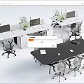 Modern Office Desks with Computer Monitors Green Plants and Ergonomic Chairs in Open Workspace