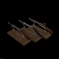 Two Antique Rifles With Wooden Stocks And Metal Components On Display Stands