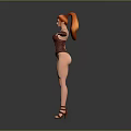 Red Haired Woman In Crimson Tight Outfit With Arm Cuffs Arms Outstretched On Gray Background