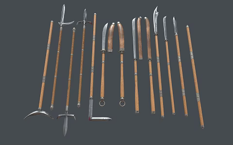 Chinese Long Swords and Spear Cold Weapon Combination 3d model